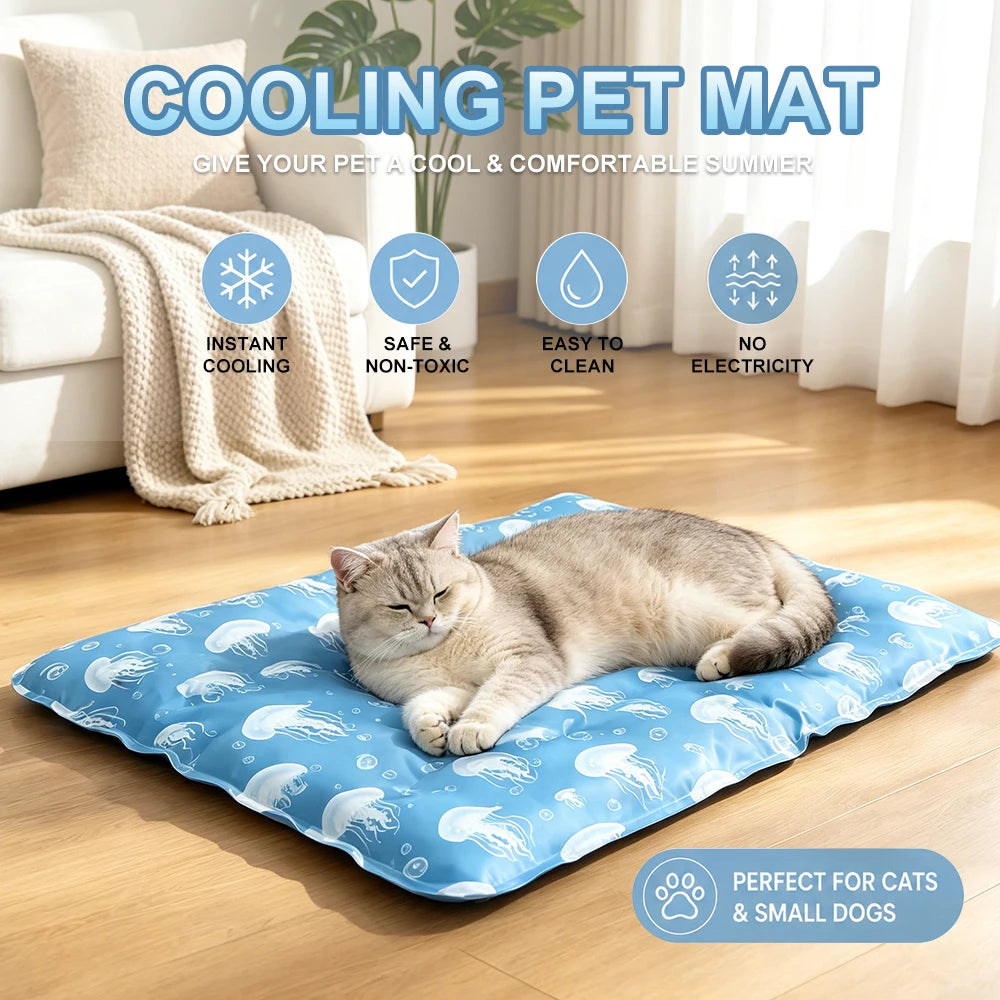 1pc Pet Cooling Mat for Dogs Cats, Jellyfish Print Summer Cooling Pad, Non-Toxic Gel Cool Bed Mat for Indoor & Outdoor Use