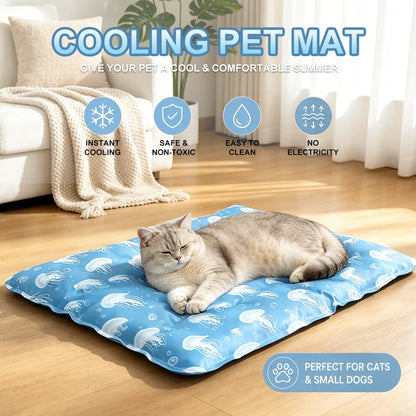 1pc Pet Cooling Mat for Dogs Cats, Jellyfish Print Summer Cooling Pad, Non-Toxic Gel Cool Bed Mat for Indoor & Outdoor Use
