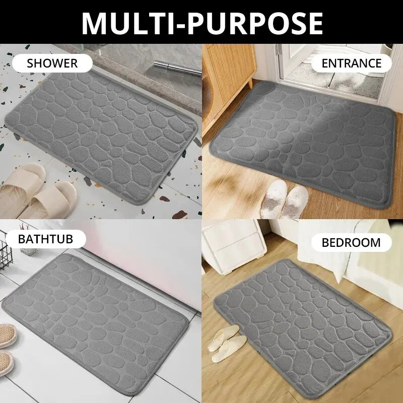 anti slip bath mat embossed pebble texture soft microfiber surface