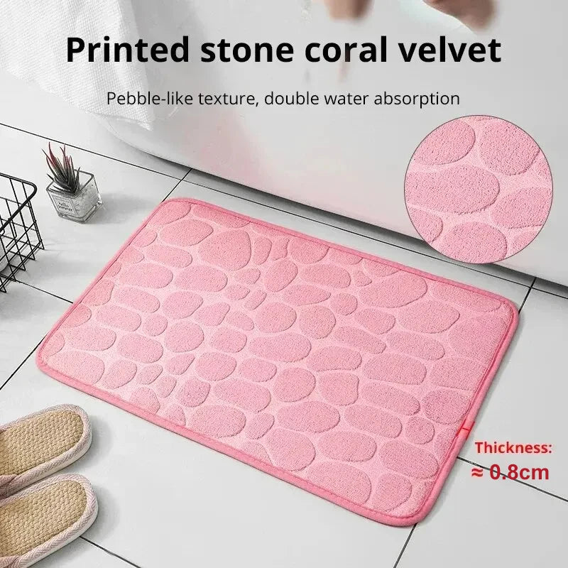 anti slip bath mat absorbing water on bathroom floor after shower