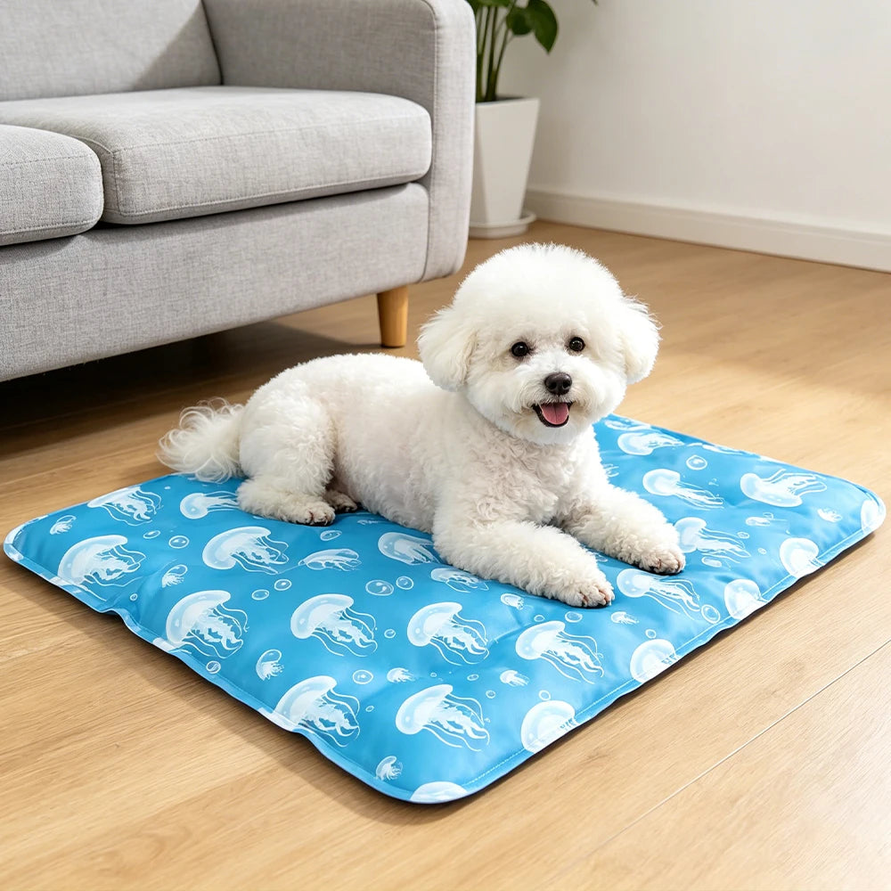 1pc Pet Cooling Mat for Dogs Cats, Jellyfish Print Summer Cooling Pad, Non-Toxic Gel Cool Bed Mat for Indoor & Outdoor Use