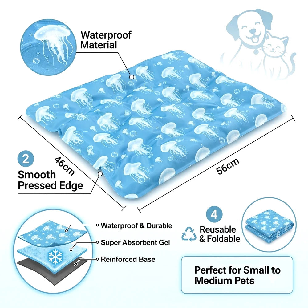 1pc Pet Cooling Mat for Dogs Cats, Jellyfish Print Summer Cooling Pad, Non-Toxic Gel Cool Bed Mat for Indoor & Outdoor Use