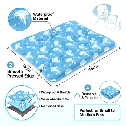 1pc Pet Cooling Mat for Dogs Cats, Jellyfish Print Summer Cooling Pad, Non-Toxic Gel Cool Bed Mat for Indoor & Outdoor Use